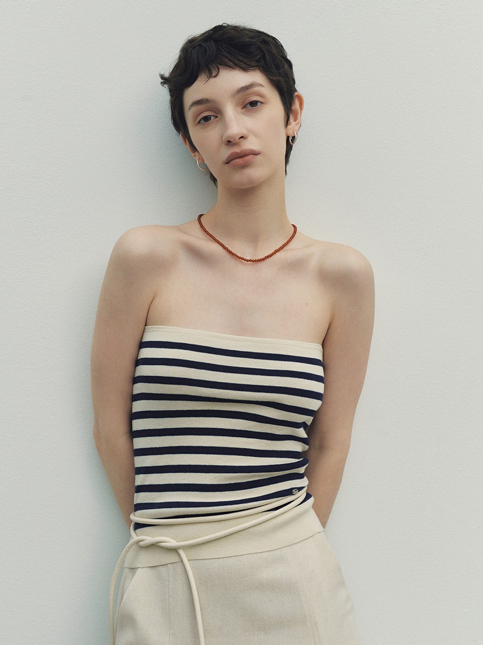 Contrast Stripe Tube Top (Ivory)