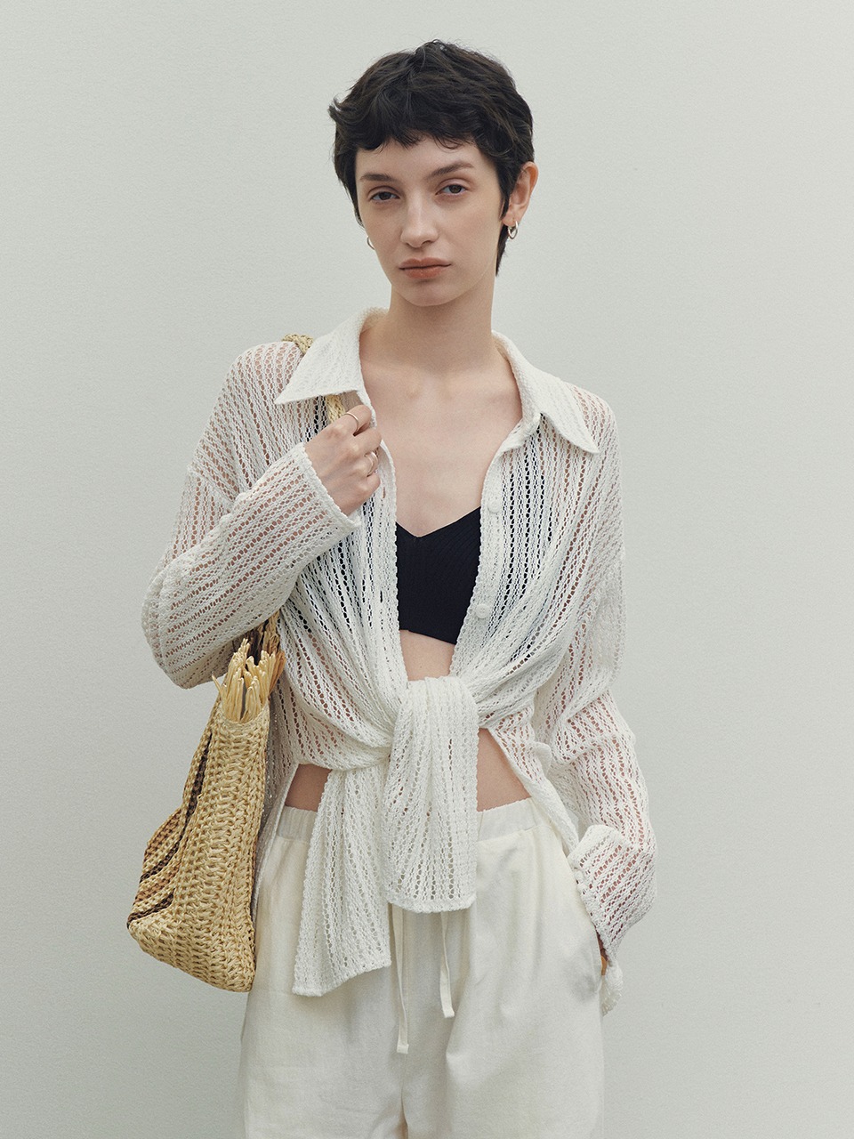 Loose Fit Mesh Shirt (Ivory)