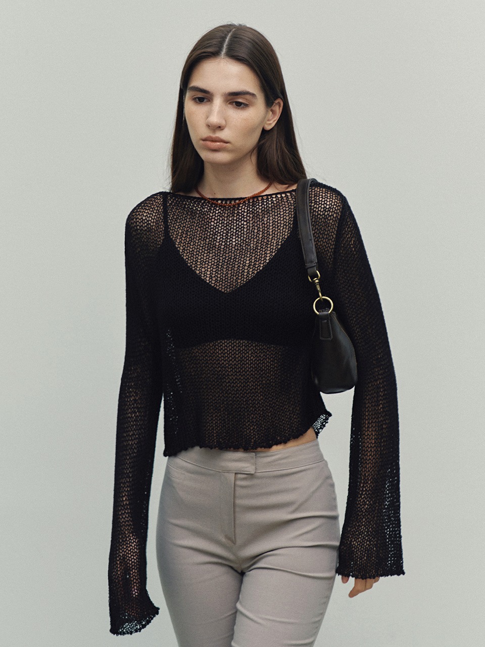 [7/5 순차출고] See-through Back String Knit (Black)