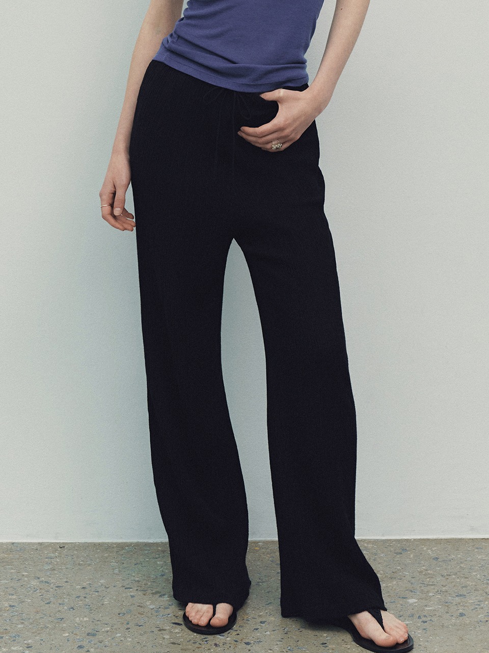 Soft Wave Linen Wide Pants (Black)