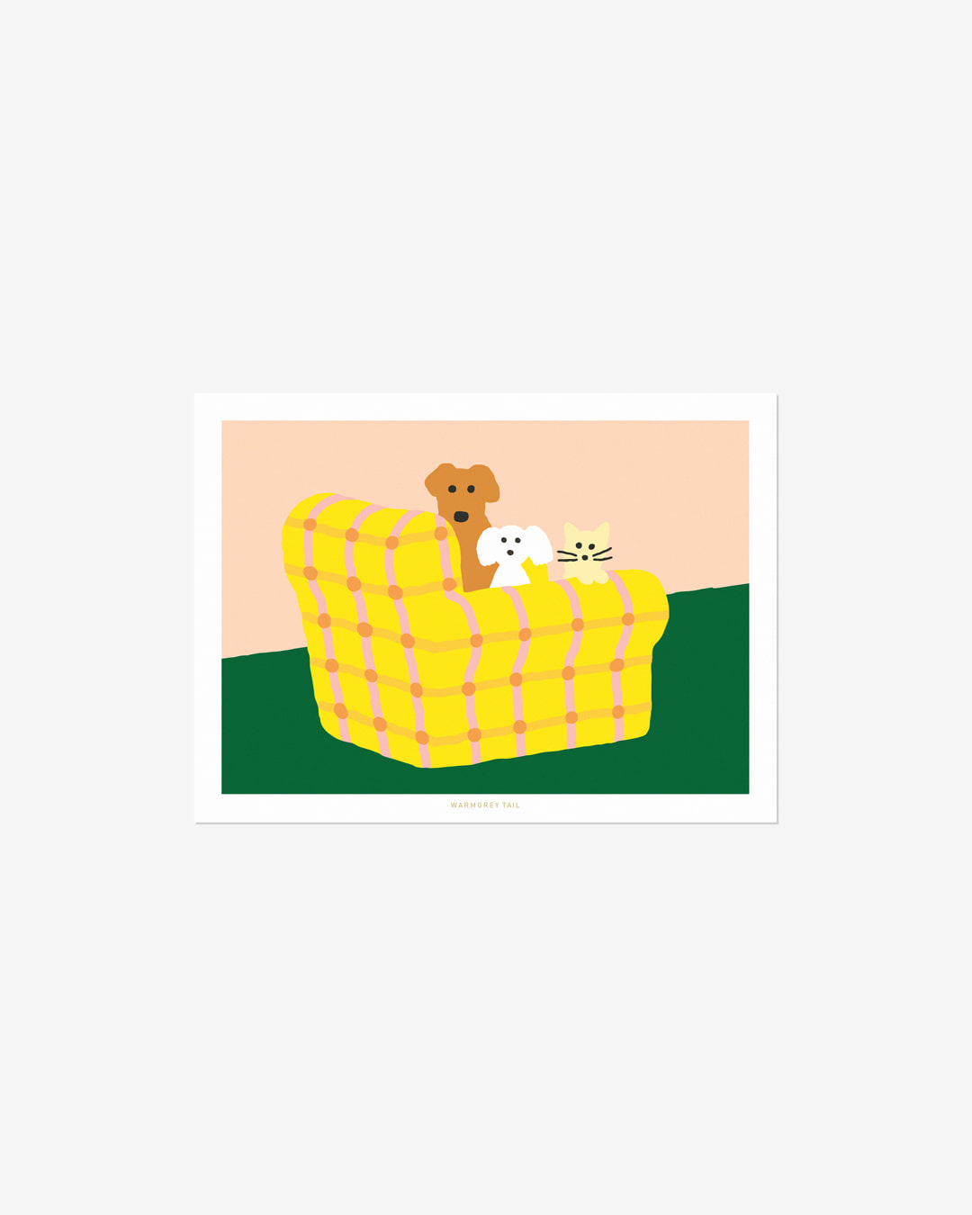 ARMCHAIR DOGS &amp; CAT POSTCARD