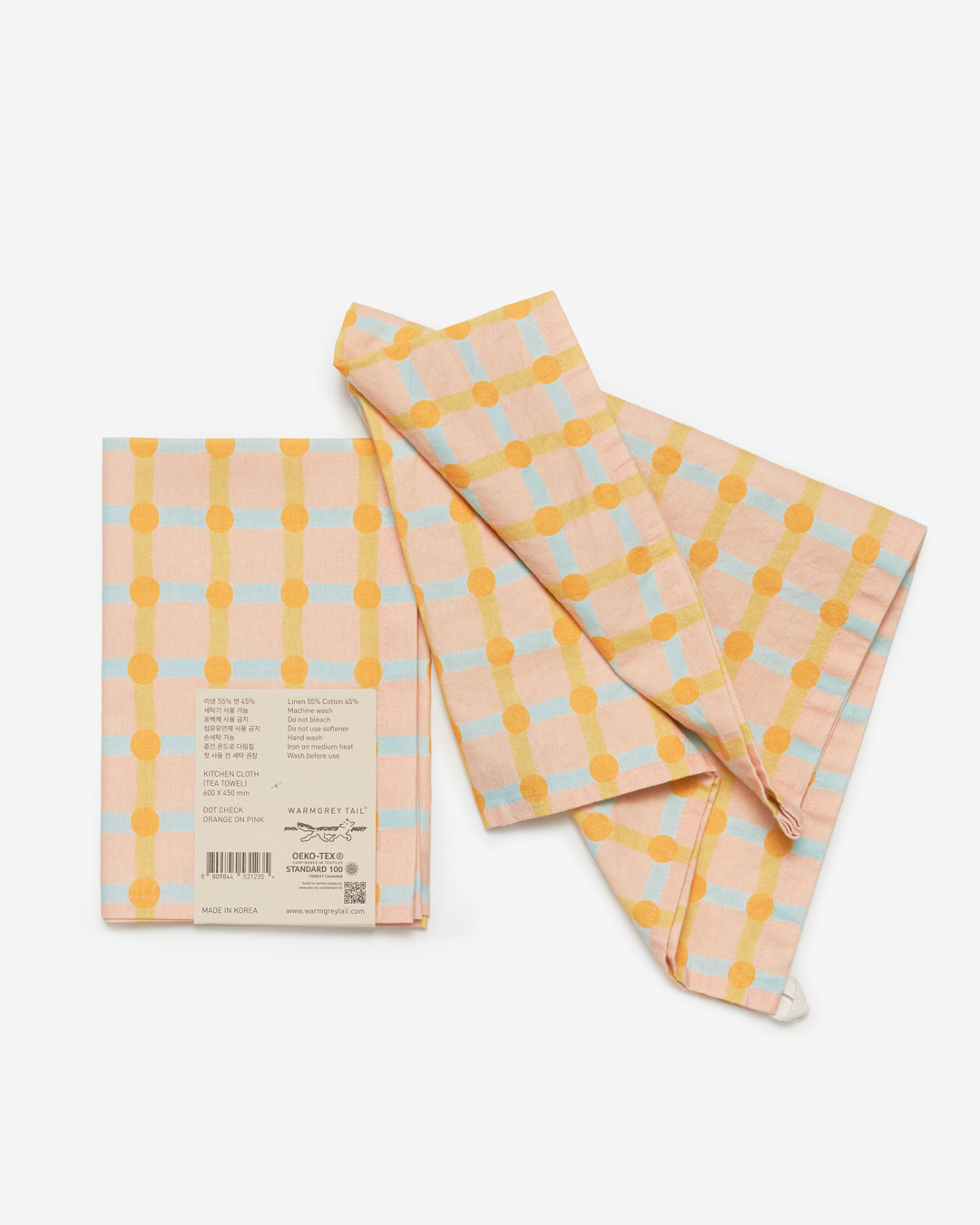 DOT CHECK KITCHEN CLOTH - ORANGE ON PINK