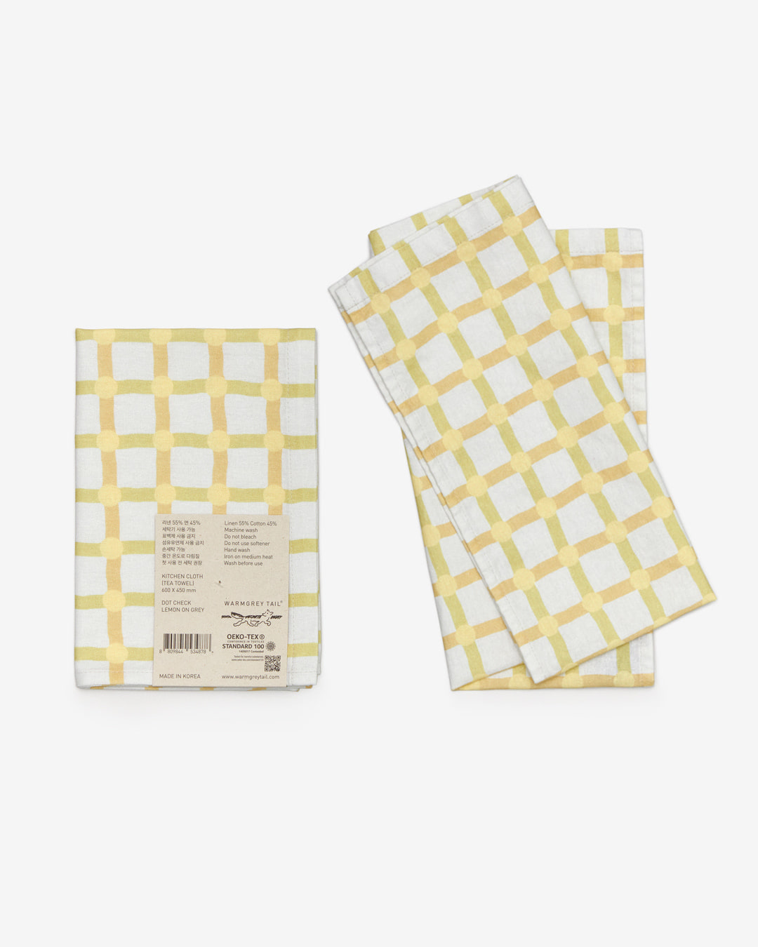 DOT CHECK KITCHEN CLOTH - LEMON ON WARMGREY