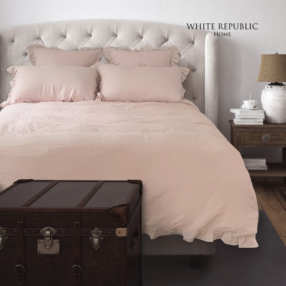 French Linen Ruffle Duvet Cover SET  Light Pink