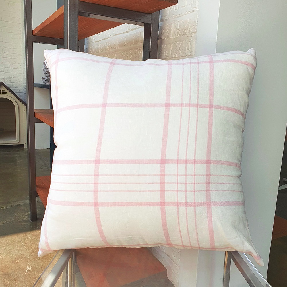 Pink Linen Check Cushion Case