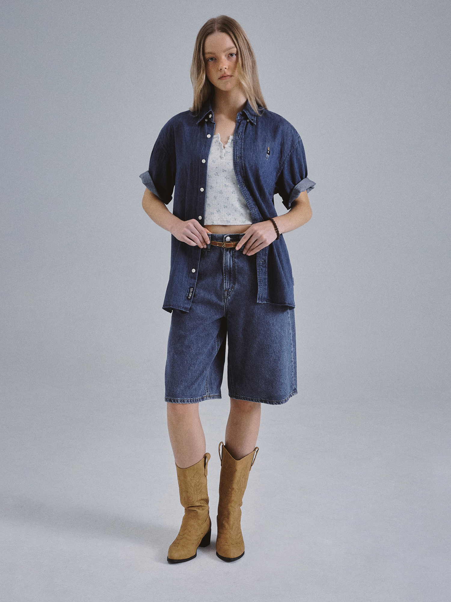 Steve Denim Short Sleeve Shirts - 후아유닷컴