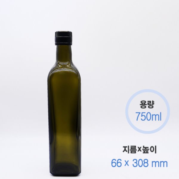 750ml 사각엔틱갈색 올리브 기름병(24개box) + 브릿지캡