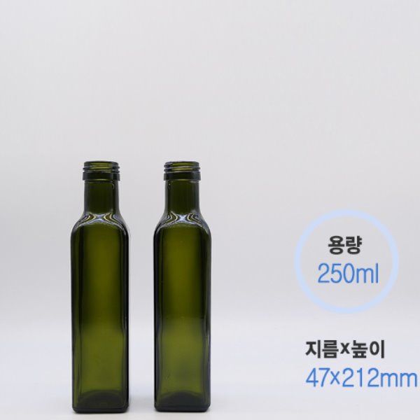 250ml 사각엔틱갈색 올리브 기름병(35개box) + 브릿지캡