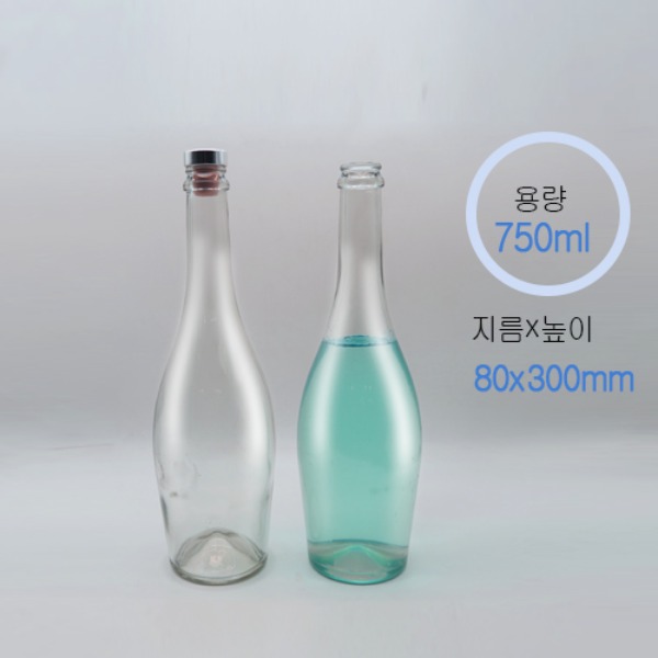 750ml 투명 샴페인병 +검정티코르크