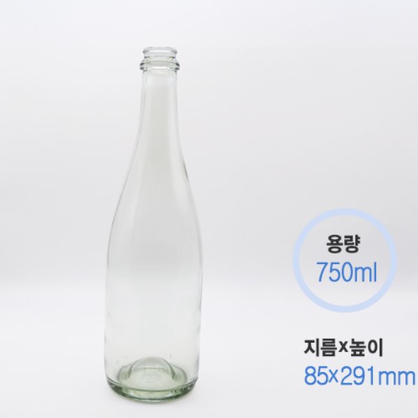 750ml 투명 샴페인병(24/box) + 샴페인마개 + 철사 / 크라운캡 선택