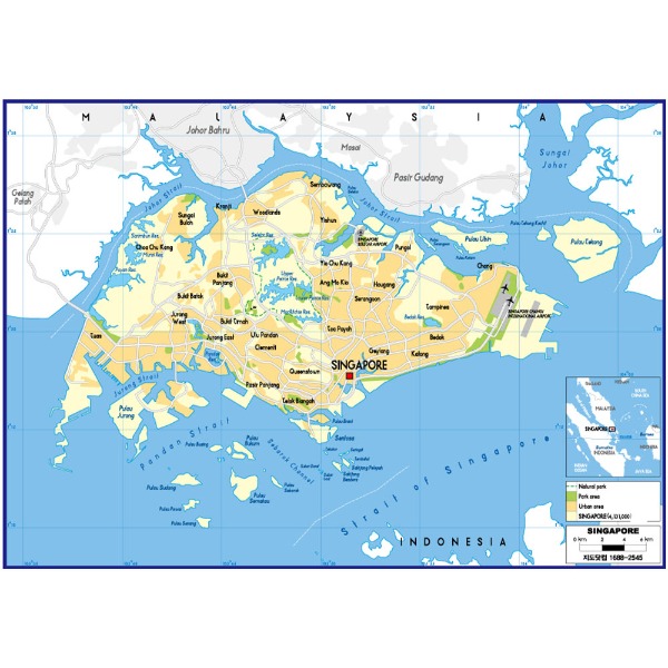 싱가폴 지도 소size 코팅형 110cmx78cm 영문판