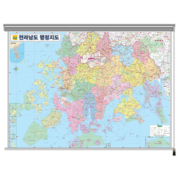 전라남도 행정지도 대size 롤스크린 210cmx150cm 전라남도지도