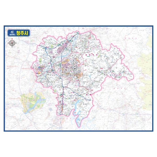 충청북도 청주시 관내도 경계지도 코팅 110cmX78cm