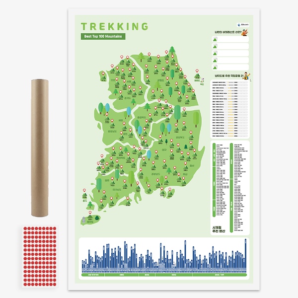 [여행지도] 스마트 트레킹 맵 한국 100대 명산 등산 지도 버킷리스트 60x90/90x60