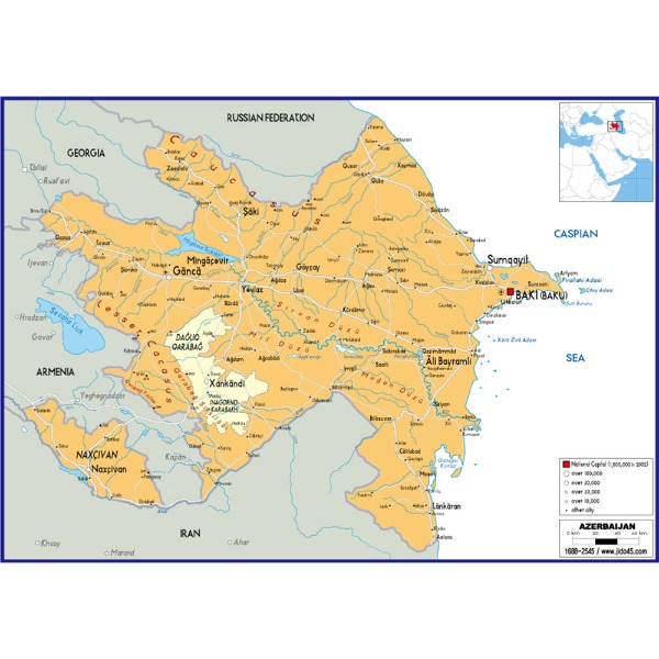 아제르바이잔 지도 중size 코팅형 150cmx110cm 영문판