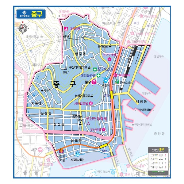 부산광역시 중구관내도 경계지도 코팅 90cmX100cm