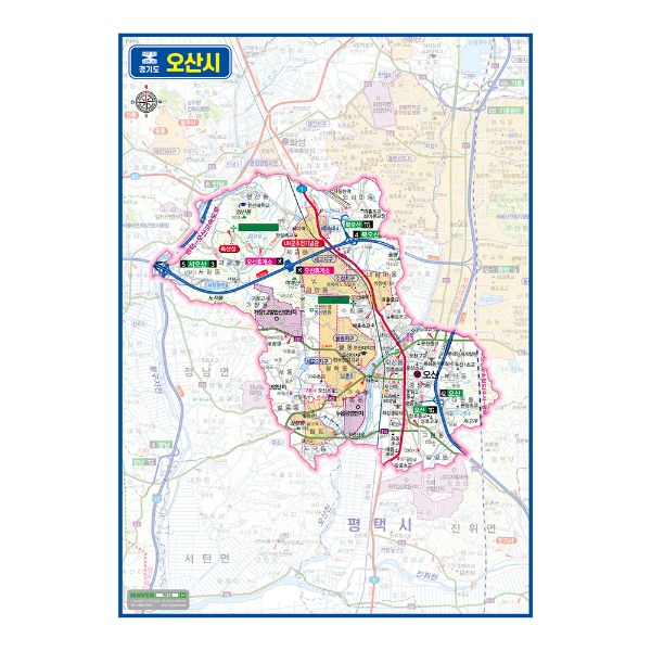 경기도 오산시관내도 경계지도 코팅형 150cmX210cm
