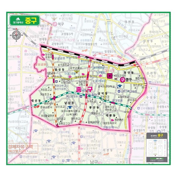 대구광역시 중구관내도 경계지도 코팅 100cmX90cm