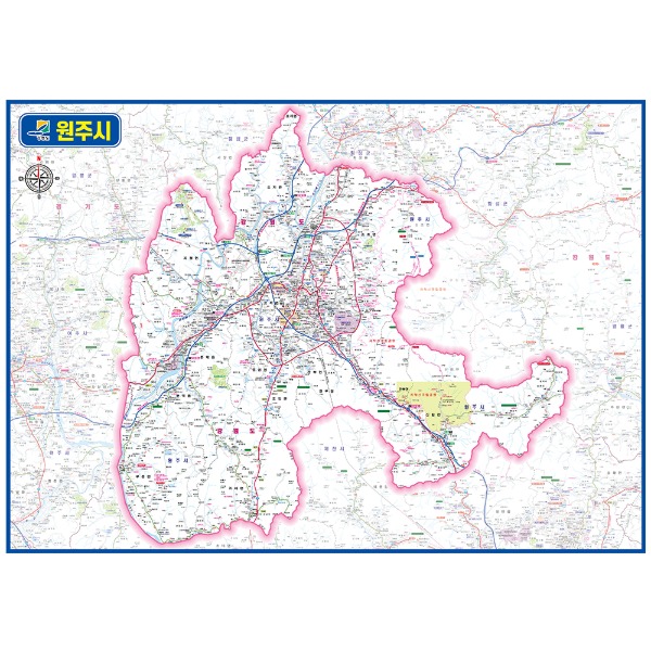 강원도 원주시 관내도 경계지도 코팅 110cmX78cm