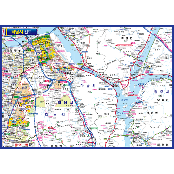 하남시 전도 소size 코팅 110cmx78cm 하남시지도