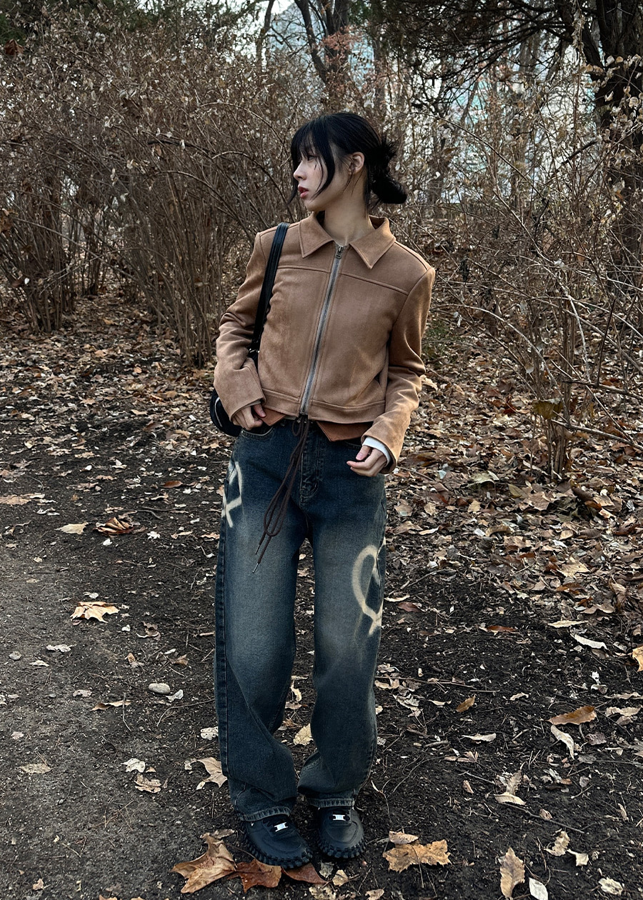 【WOOHWA】SWAY HEART DENIM PT 正韓直筒刷舊牛仔褲噴漆愛心新品推薦! SWAY HEART DENIM PT 長褲