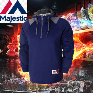 마제스틱야구바람막이 풀오버 [MAJESTIC] ML153MBAMT209 NAVY 어깨 배색 포인트 후드 셔츠 (곤색)  야구의류