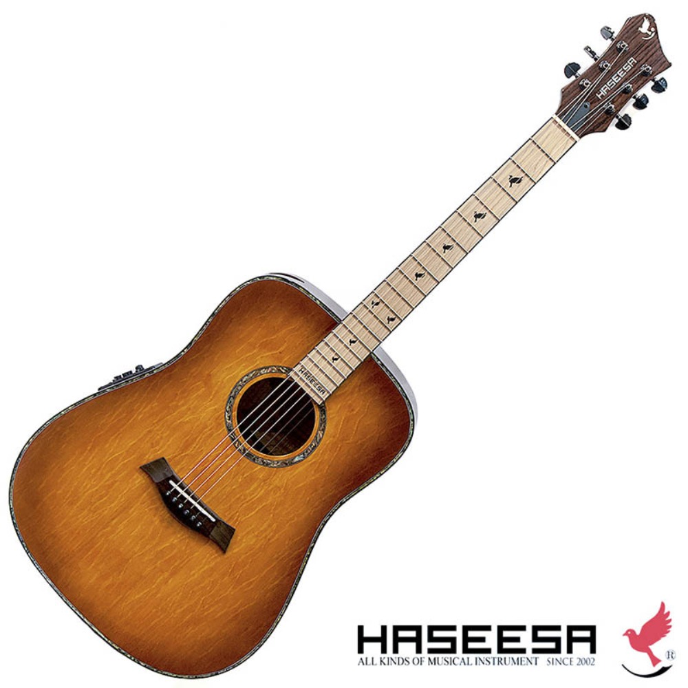 하세이사 D600EBC/M 어쿠스티기타 선버스트색 드래드노트바디 Haseesa D-600E/M Bearclaw Sunburst 베어클로스프러스,리프메이메이플측후판,메이플핑거보드,피쉬맨프리시스블랜드픽업,고또SG301헤드머신,측판홀가공