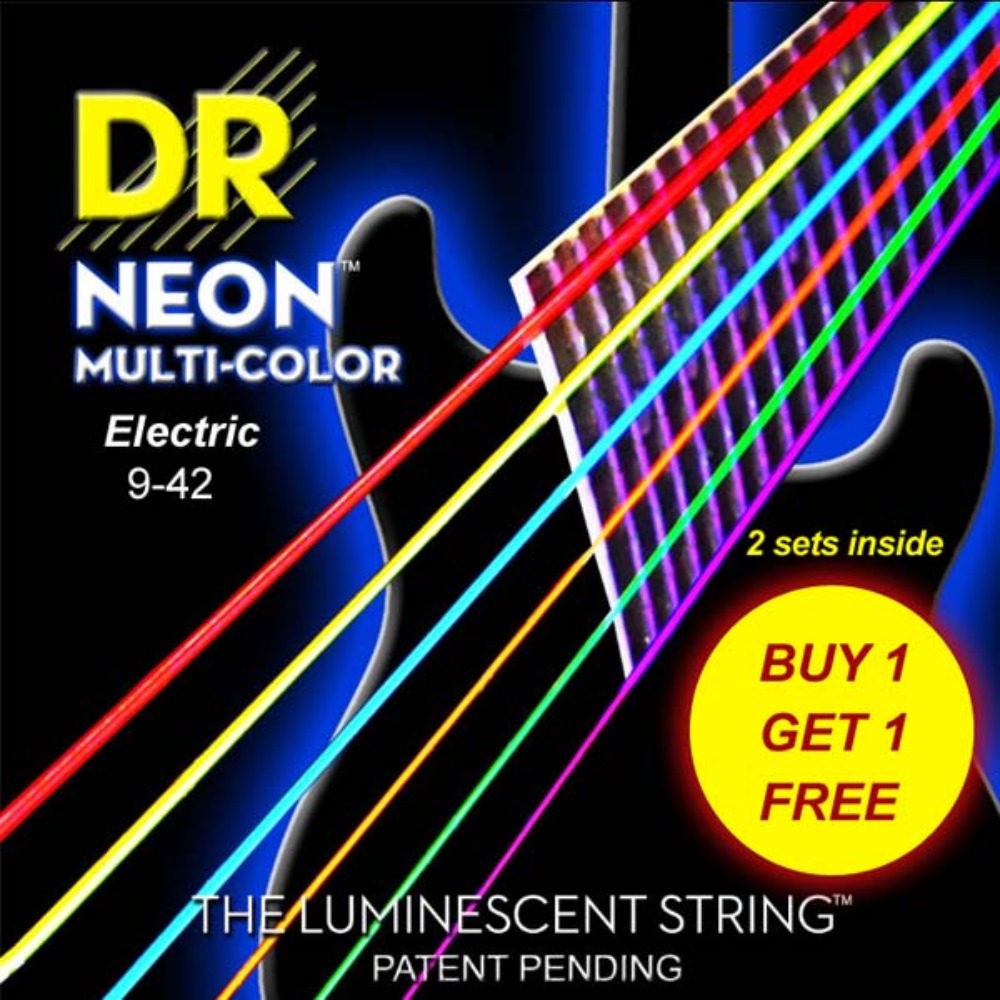 DR 네온 942 일렉줄세트 멀티컬러색 1+1 DR NEON Multi Color 9-42 2pack 9,11,16,24,32,42 K3코팅,니켈플레이티드스틸,헥사코어 NMCE9  NMCE-9