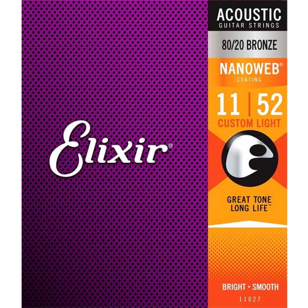 엘릭서 11027 나노웹 80/20브론즈 어쿠스틱줄 1152 커스텀라이트 Elixir Nanoweb Acoustic 80/20 Bronze Custom Light 11-52 11,15,22,32,42,52