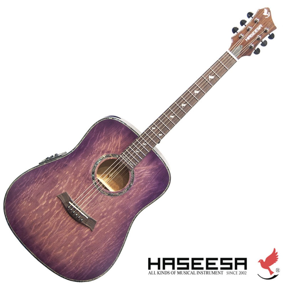 하세이사 ST600EBC 베어클로 슬림바디 어쿠스틱기타 퍼플색 Haseesa ST-600E-BC Bearclaw Purple 베어클로스프러스앞판,피쉬맨프리시스블랜드픽업,고또SG301헤드머신,측판홀가공