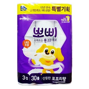 [016469] 뽀삐 오래쓰는 롱3겹데코 30mx30롤(3겹)