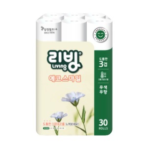 [118711]리빙 에코스마일 3겹 30롤x22m/화장실용 화장지/백합몰