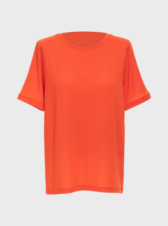 데일리 반팔 노브라 티셔츠(Red orange)
