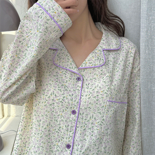 빈티지 잔꽃 플라워 라일락 그린 러블리 봄 봄옷 우정템 홈웨어 잠옷 파자마 (4color)