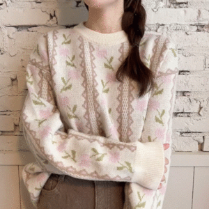 생크림 플라워 오로라 러블리 빈티지 바닐라 오버핏 봄 봄옷 니트