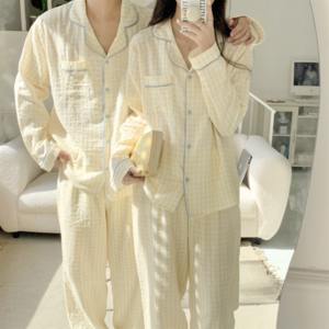 레몬 커플 체크 긴팔 러블리 잠옷 상하세트 홈웨어 파자마
