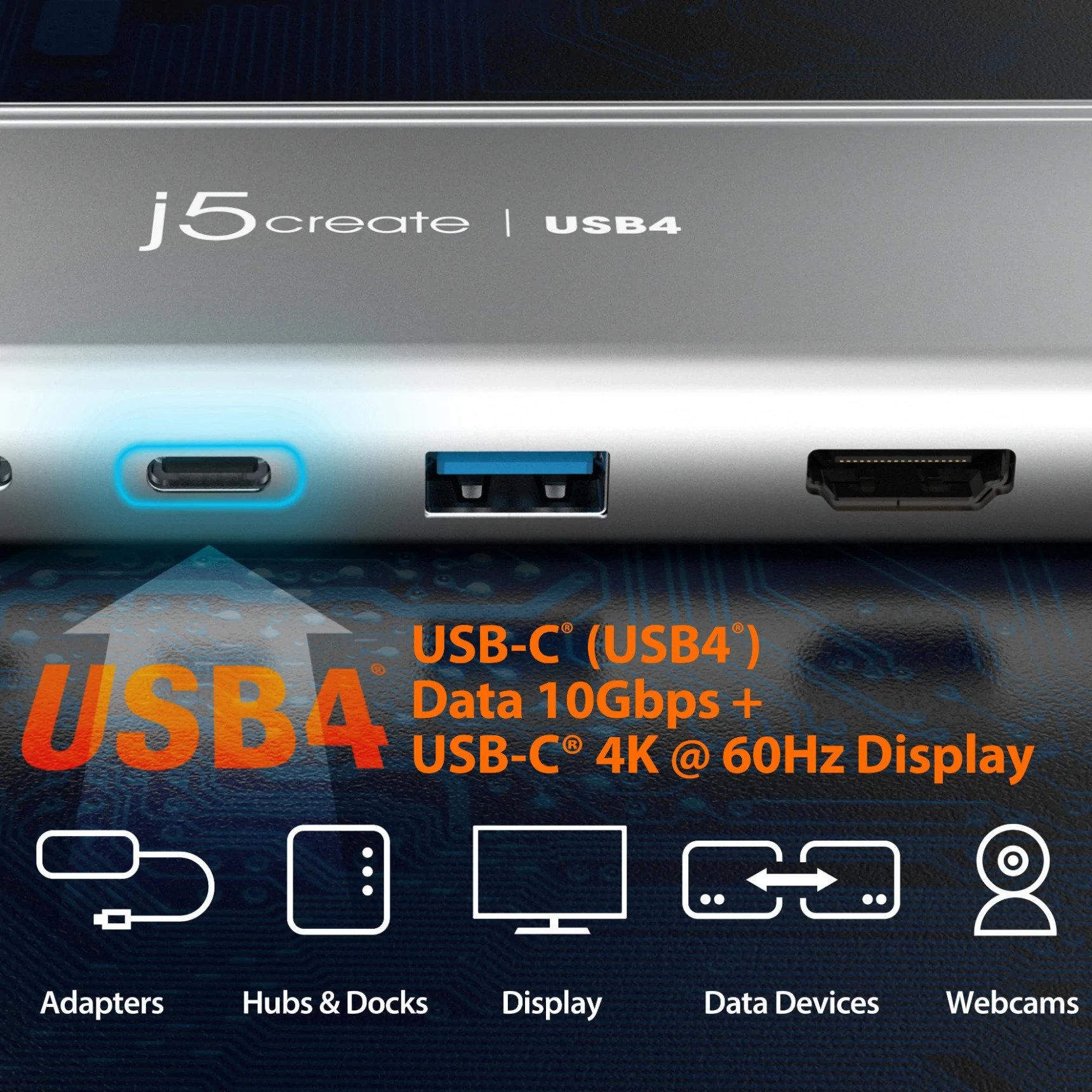 j5크리에이트 USB4 듀얼 4K 5 in 1 멀티 포트 허브 JCD401
