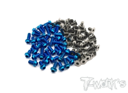 TASSU-TC7.2 64 Titanium &amp; 7075-T6 (UFO Head) Dark Blue Screw set 99pcs. (For Team Associated TC7.2)