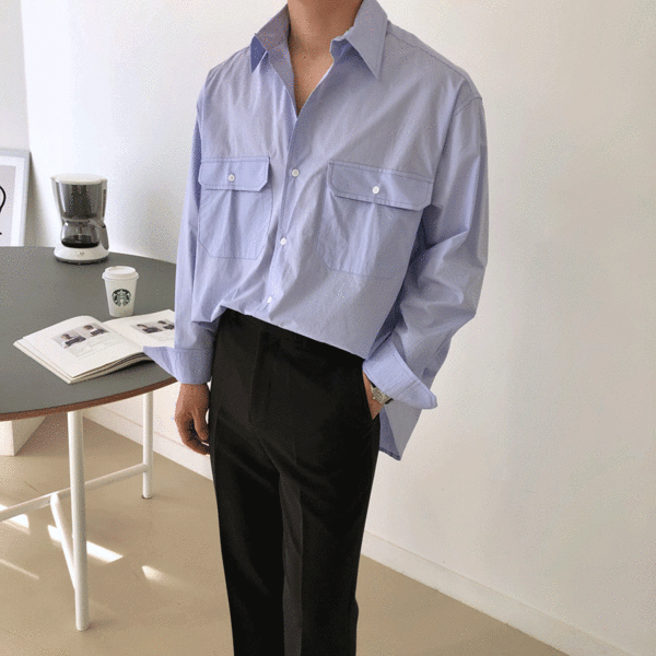 SSE 무지 투포켓 오버핏 셔츠(2color)