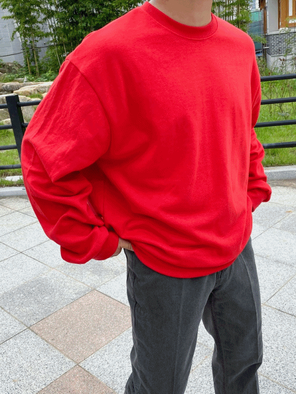 WT 기획 컬러풀 오버핏 남녀공용 코튼 맨투맨 티셔츠 ( 8color )