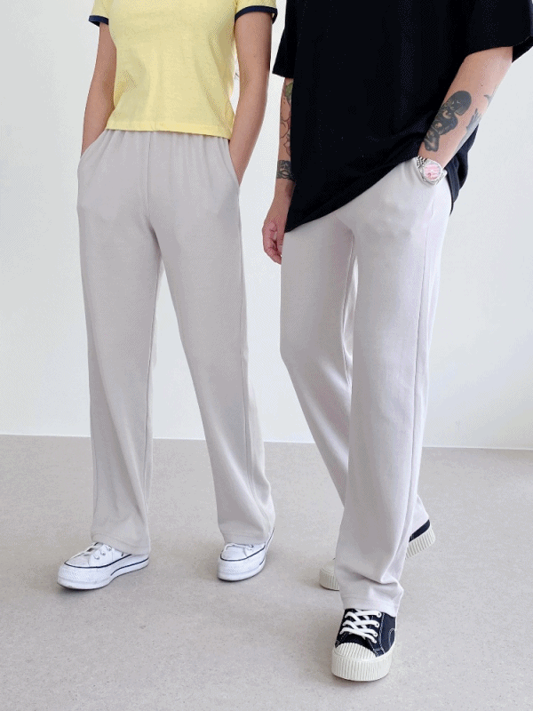 [커플시밀러룩] 여름까지 입는 남녀공용 밴딩 와이드 트레이닝팬츠 ( 5color )
