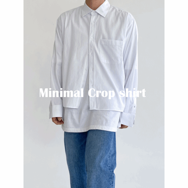 [ 3컬러 남녀공용 ] 미니멀 오버핏 크롭 셔츠