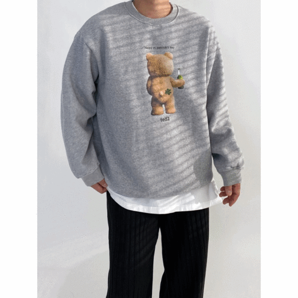 [ 3컬러 ] 양기모 곰인형 프린팅 오버핏 맨투맨