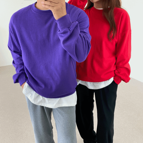 WT 남녀공용 커플 오버핏 무지 코튼 맨투맨 티셔츠 ( 8color )